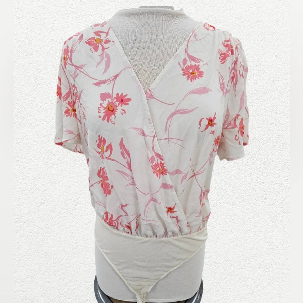 Lush Floral Bodysuit - Pink and White